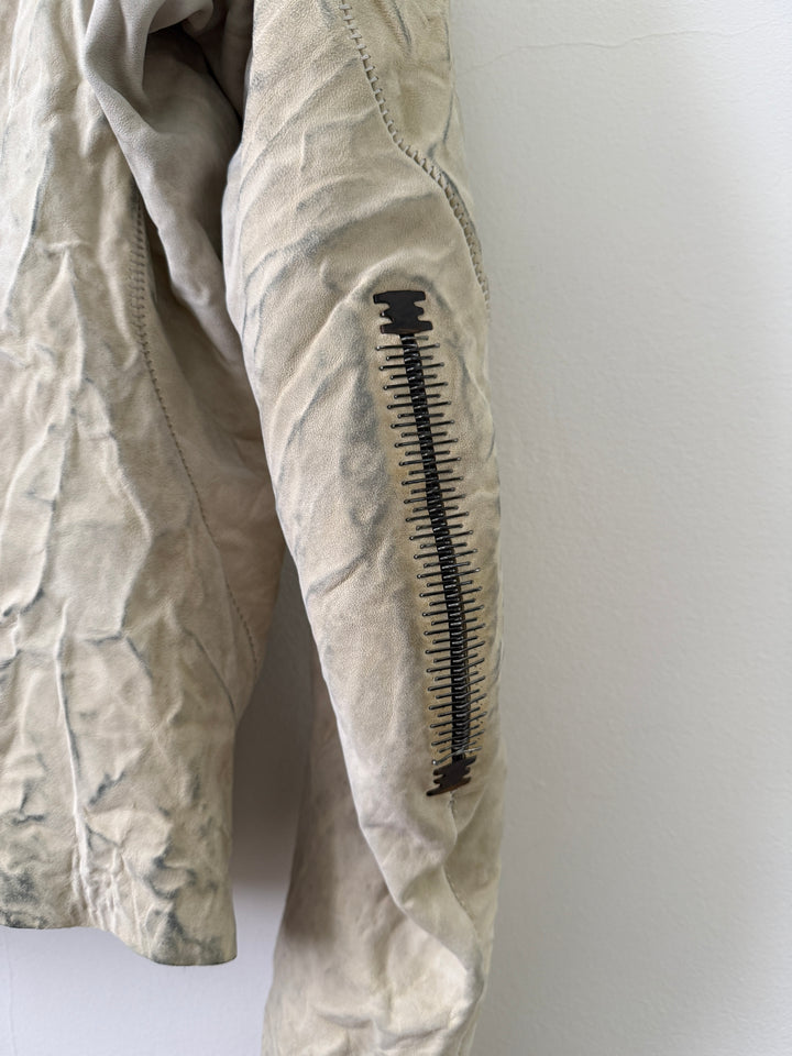 Lambskin Staple Spine White Leather Jacket