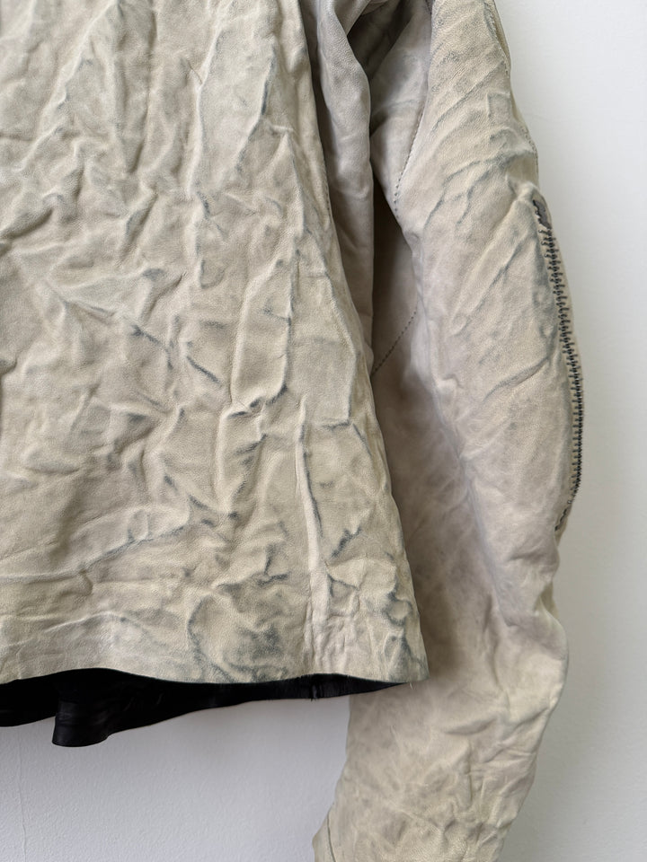 Lambskin Staple Spine White Leather Jacket