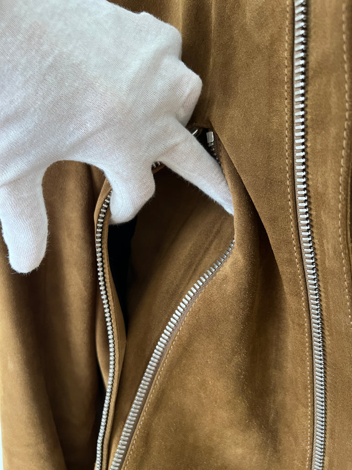 Brown 5 Zip Suede Moto Leather Jacket