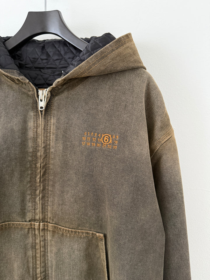 MM6 Brown Denim Hooded Zip-Up Jacket
