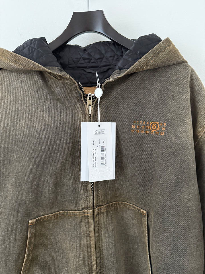 MM6 Brown Denim Hooded Zip-Up Jacket