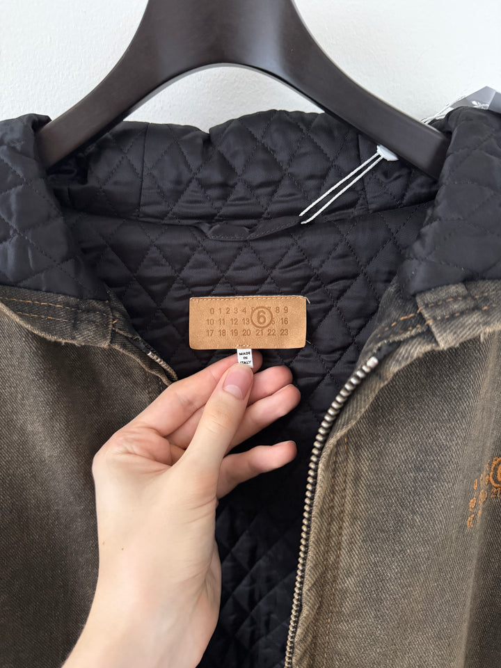 MM6 Brown Denim Hooded Zip-Up Jacket