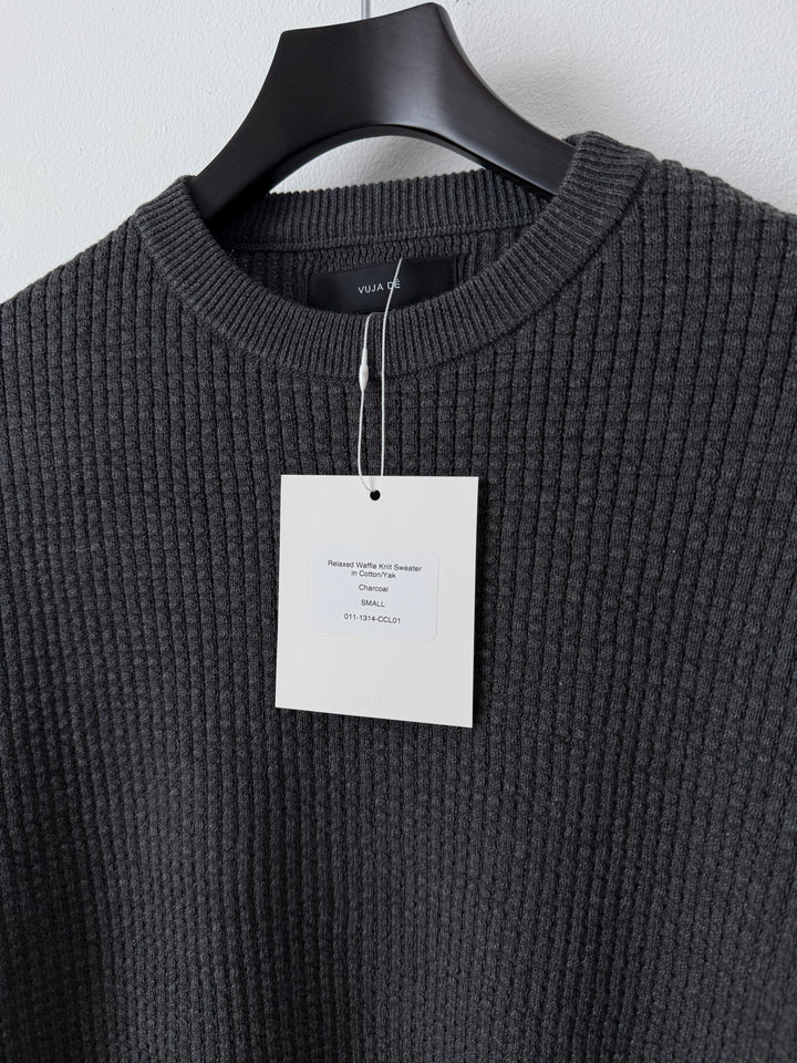 Relaxed Waffle Knit Sweater Charcoal