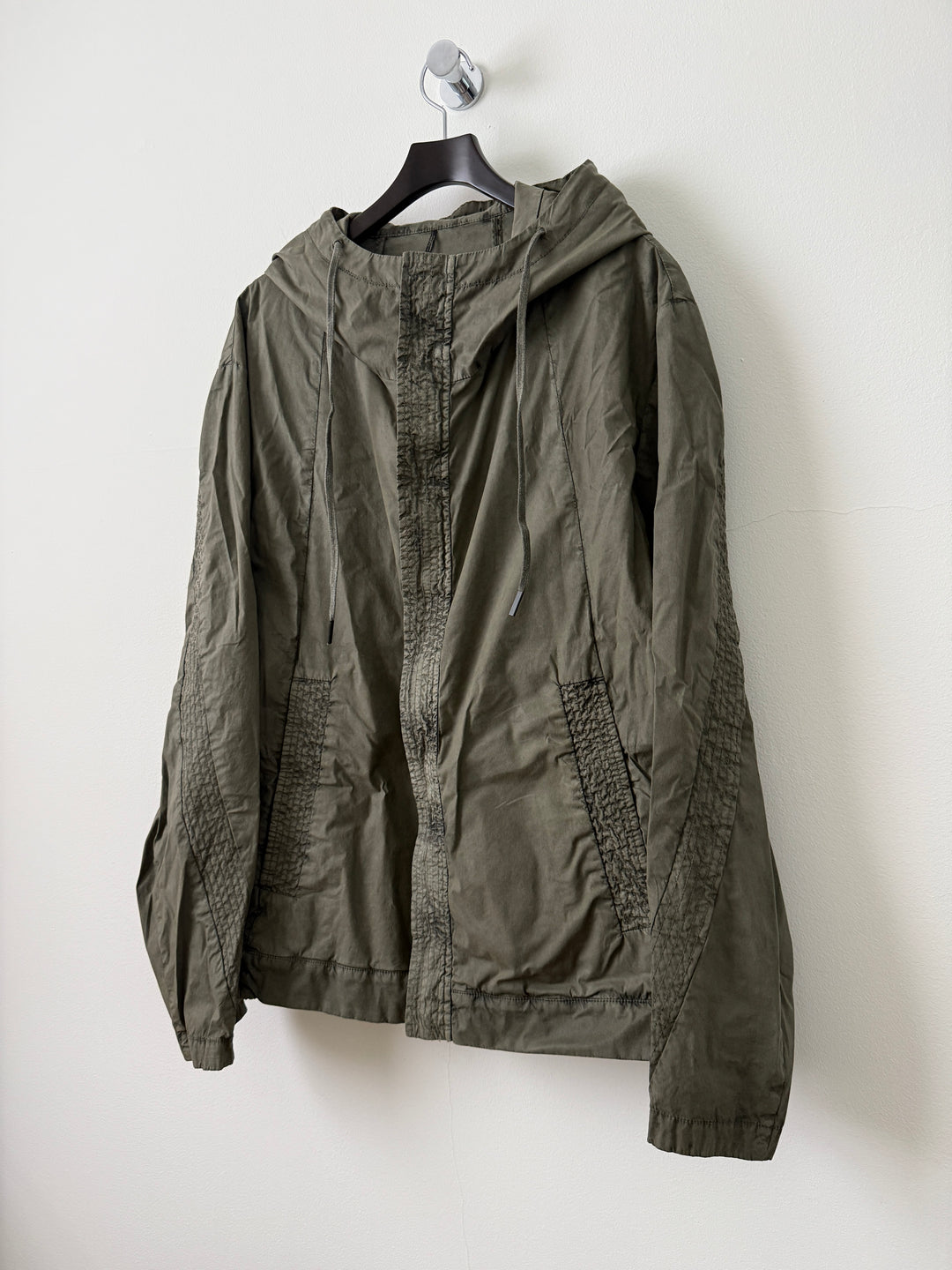 Military Green Zip Up Thin Windbreaker Garment Dyed High Neck Jacket