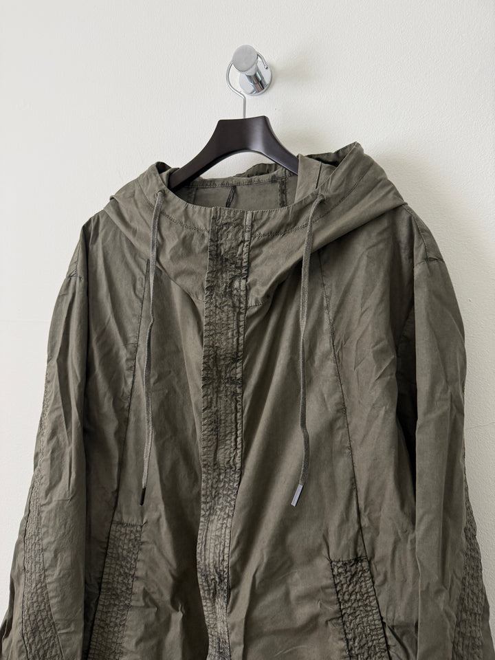 Military Green Zip Up Thin Windbreaker Garment Dyed High Neck Jacket
