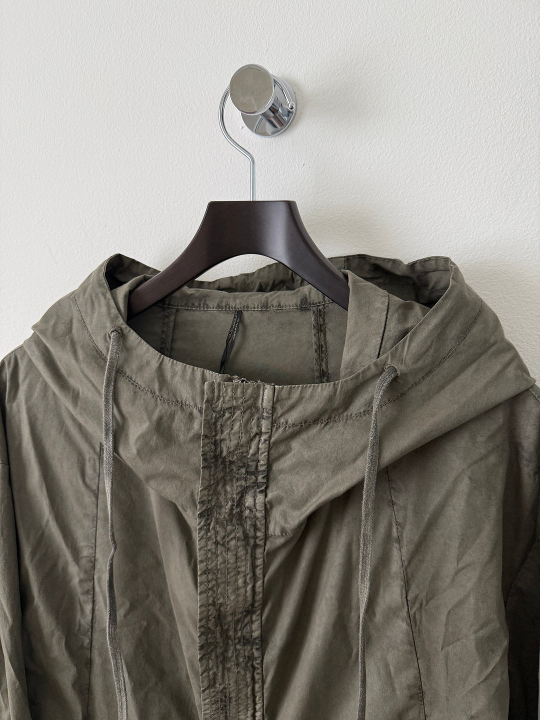 Military Green Zip Up Thin Windbreaker Garment Dyed High Neck Jacket