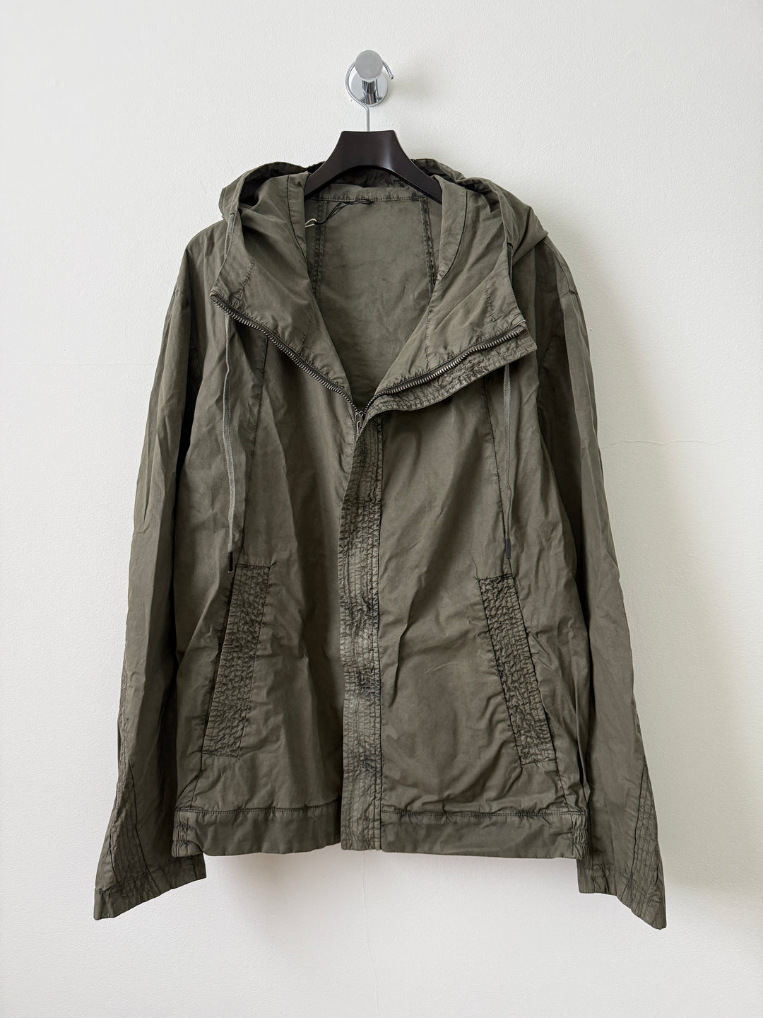 Military Green Zip Up Thin Windbreaker Garment Dyed High Neck Jacket
