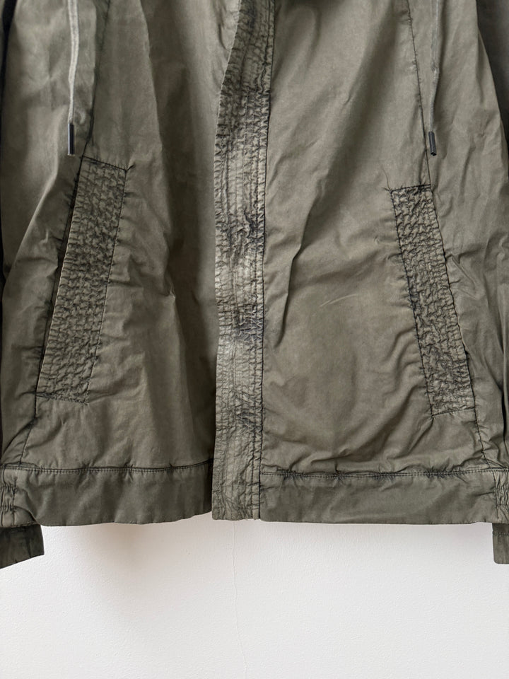 Military Green Zip Up Thin Windbreaker Garment Dyed High Neck Jacket