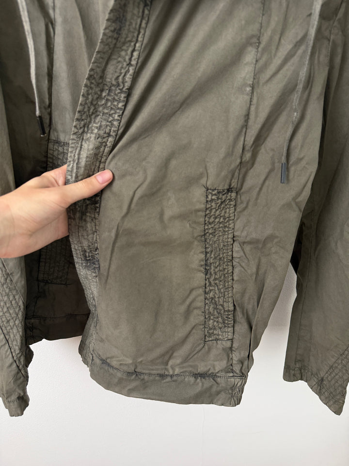 Military Green Zip Up Thin Windbreaker Garment Dyed High Neck Jacket