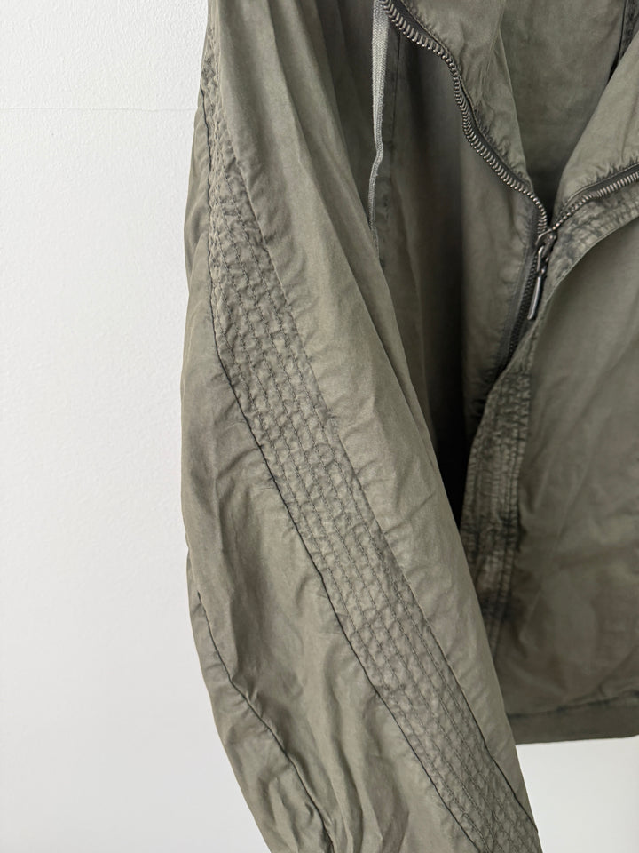 Military Green Zip Up Thin Windbreaker Garment Dyed High Neck Jacket