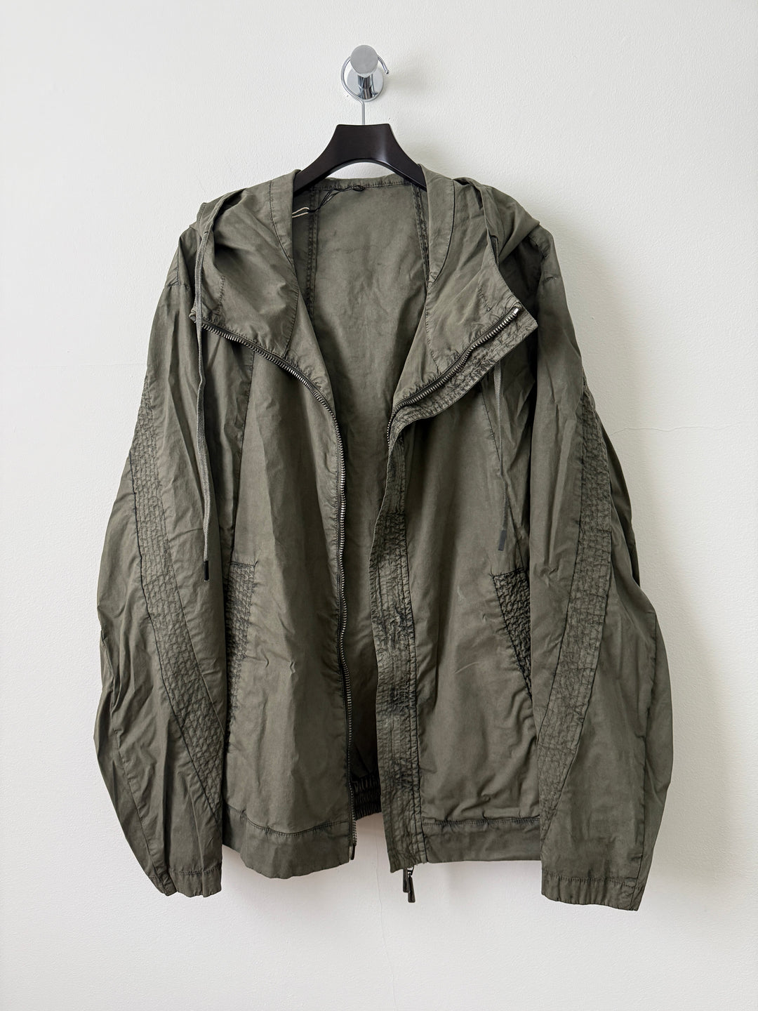 Military Green Zip Up Thin Windbreaker Garment Dyed High Neck Jacket