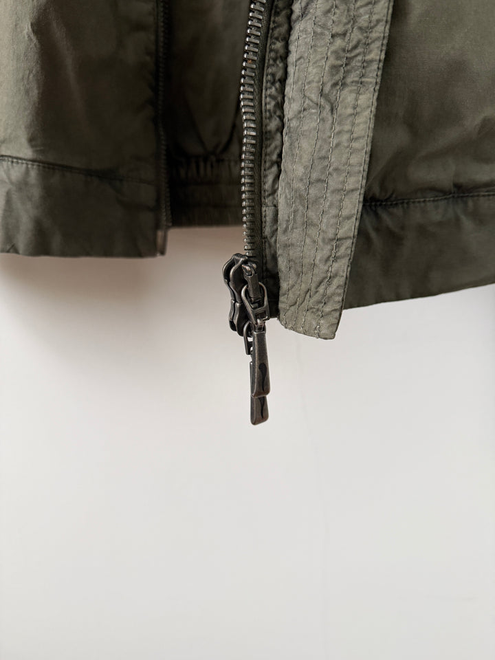 Military Green Zip Up Thin Windbreaker Garment Dyed High Neck Jacket