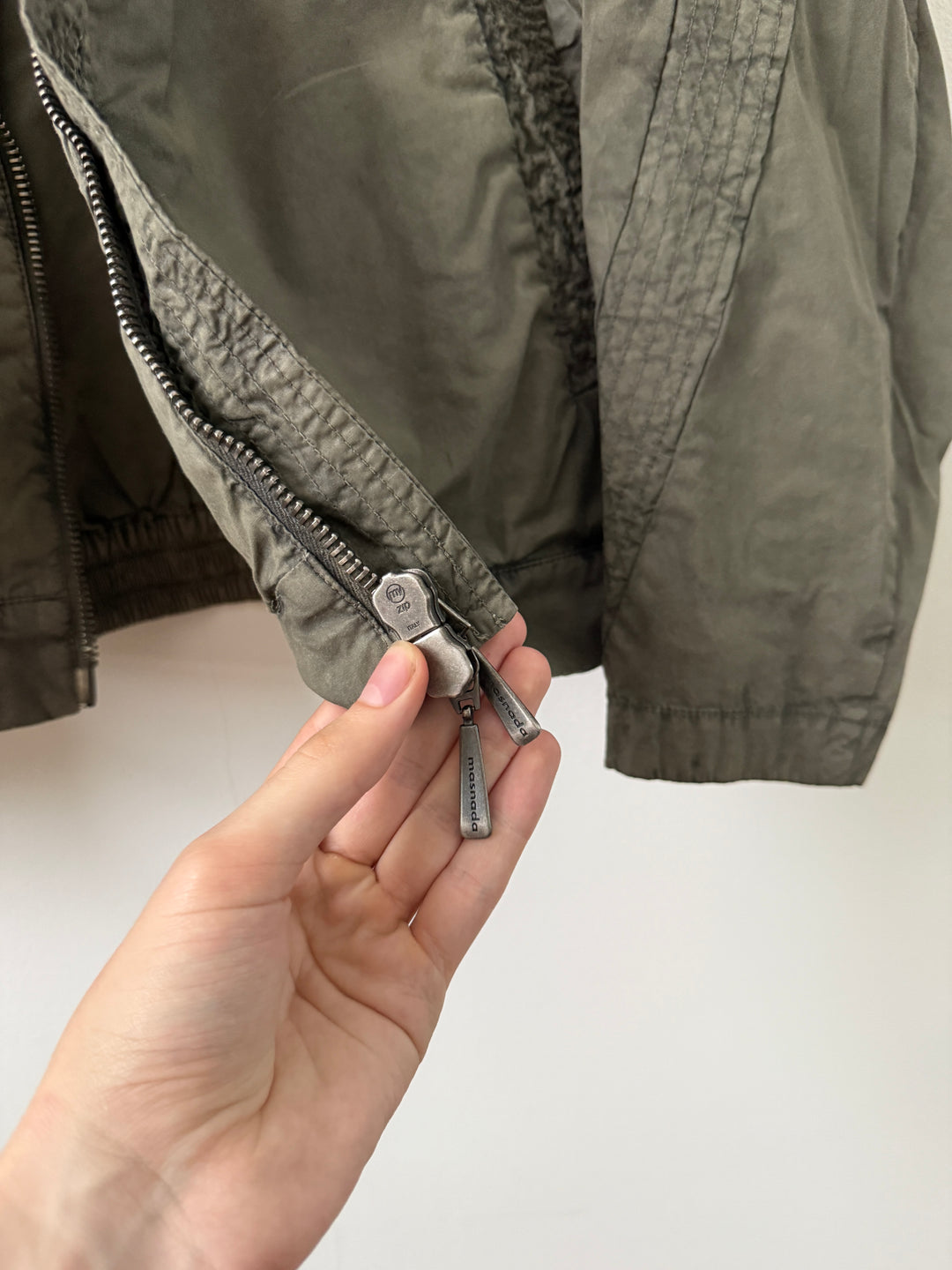 Military Green Zip Up Thin Windbreaker Garment Dyed High Neck Jacket