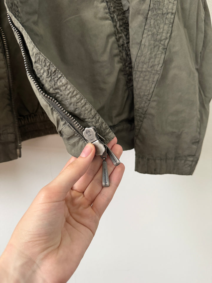 Military Green Zip Up Thin Windbreaker Garment Dyed High Neck Jacket