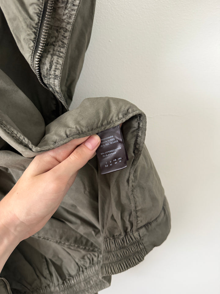 Military Green Zip Up Thin Windbreaker Garment Dyed High Neck Jacket