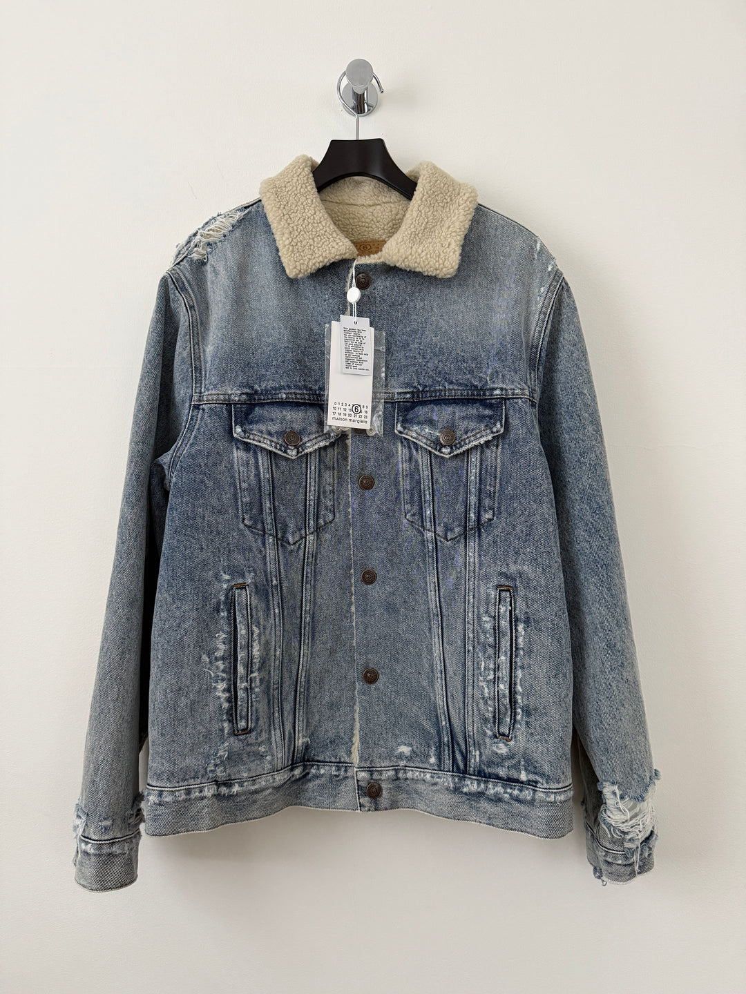 MM6 Distressed Denim Shearling Jacket