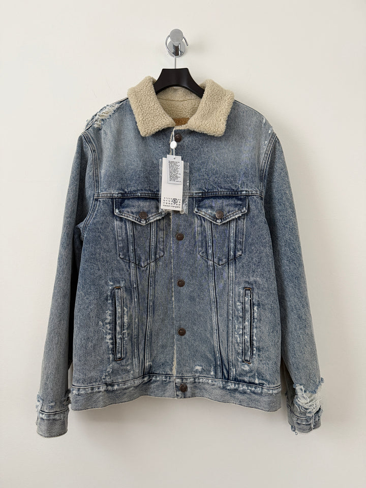 MM6 Distressed Denim Shearling Jacket