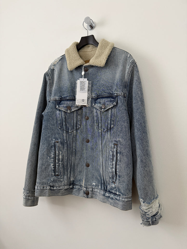 MM6 Distressed Denim Shearling Jacket