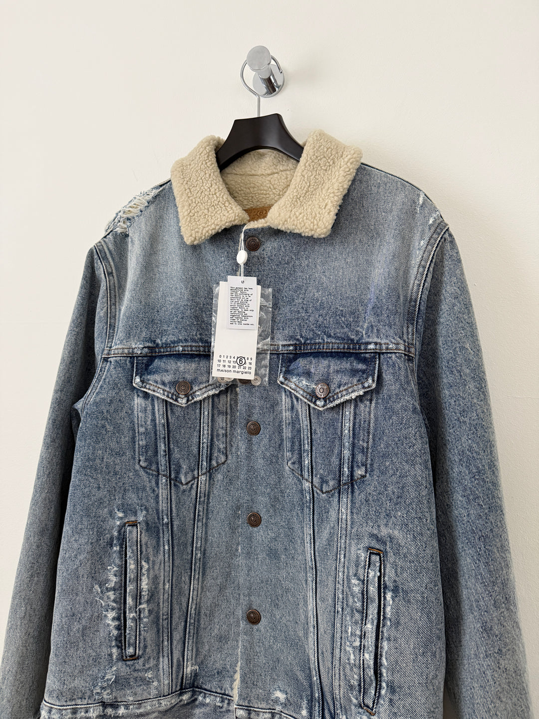 MM6 Distressed Denim Shearling Jacket