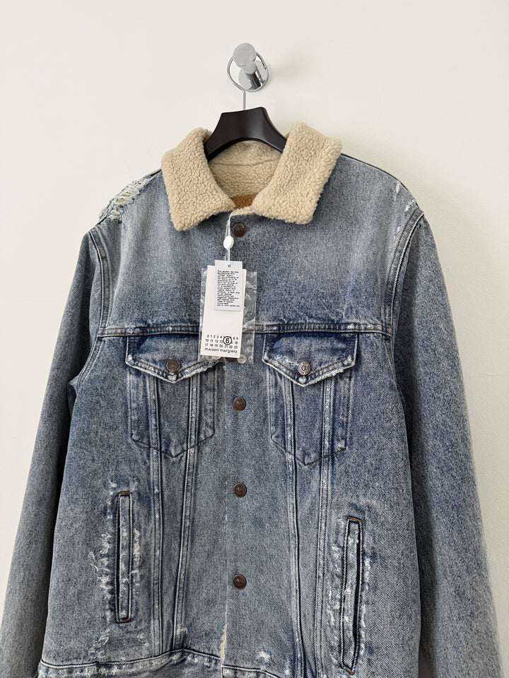 MM6 Distressed Denim Shearling Jacket