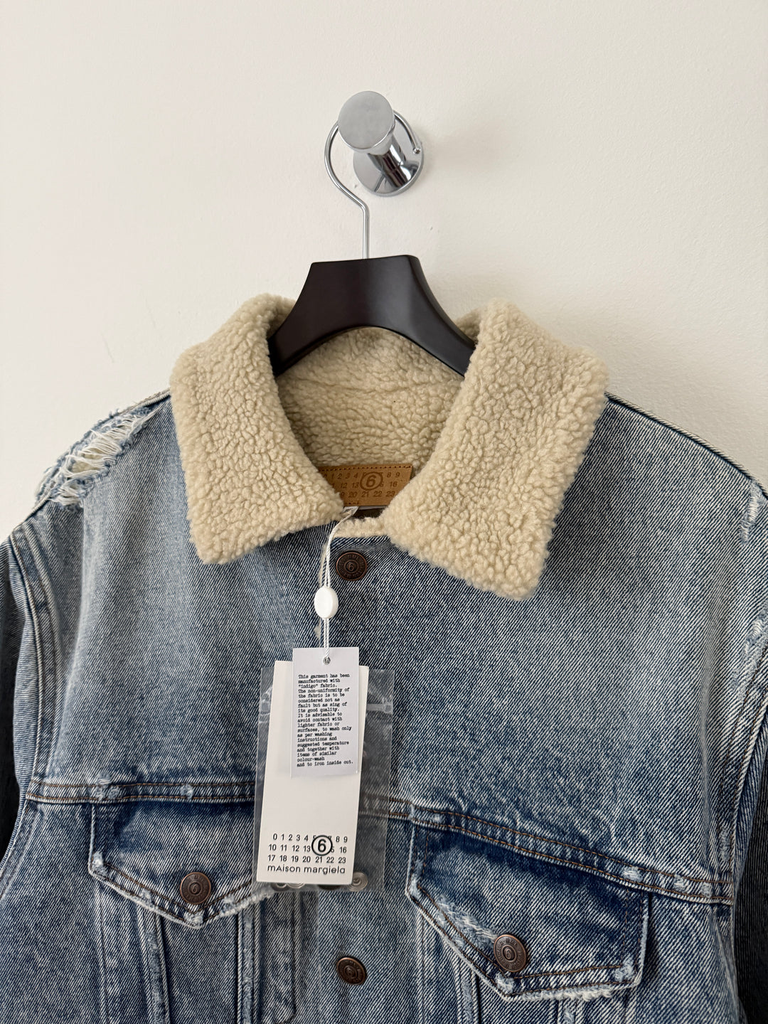 MM6 Distressed Denim Shearling Jacket