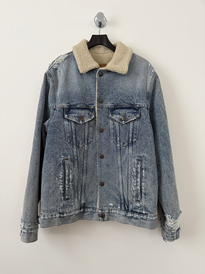 MM6 Distressed Denim Shearling Jacket