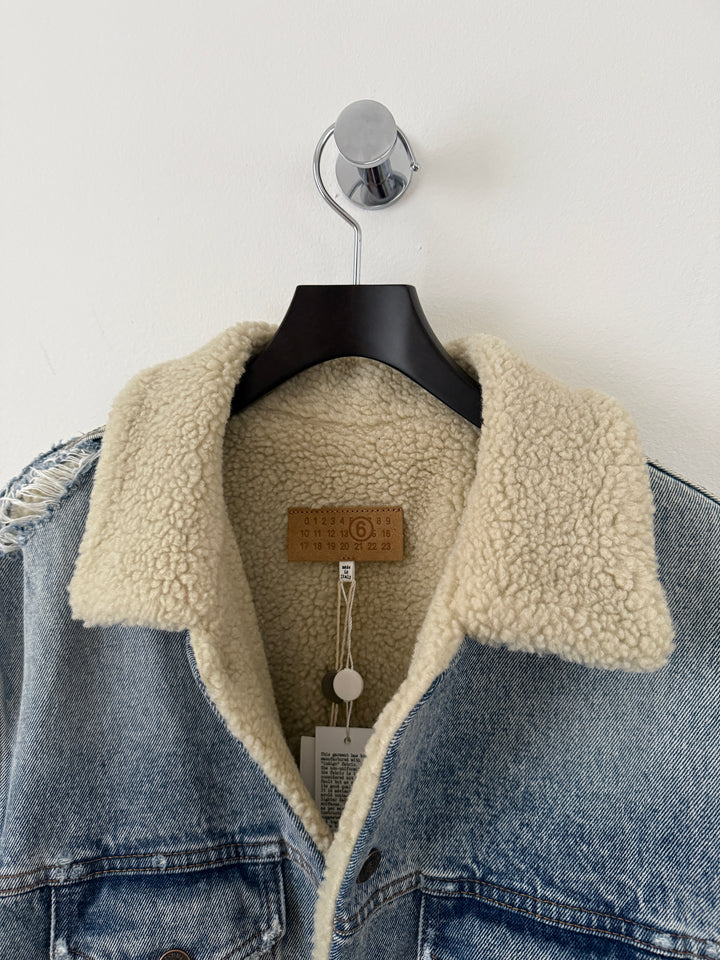 MM6 Distressed Denim Shearling Jacket