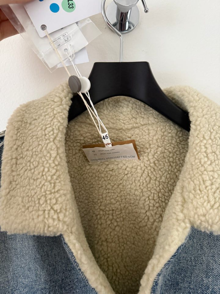 MM6 Distressed Denim Shearling Jacket