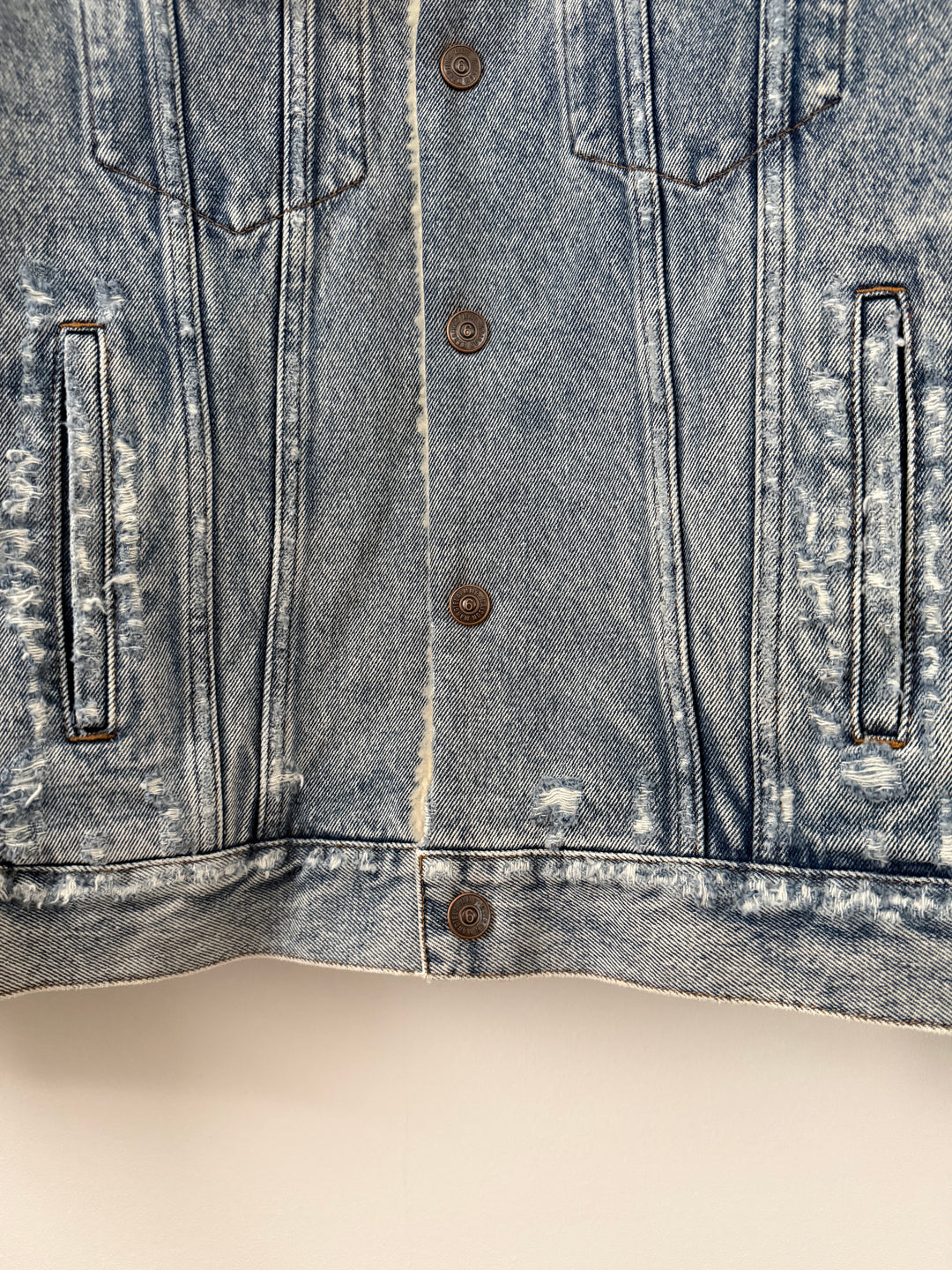 MM6 Distressed Denim Shearling Jacket