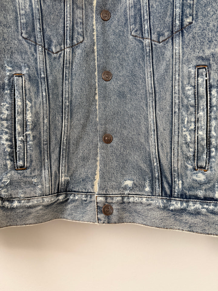 MM6 Distressed Denim Shearling Jacket