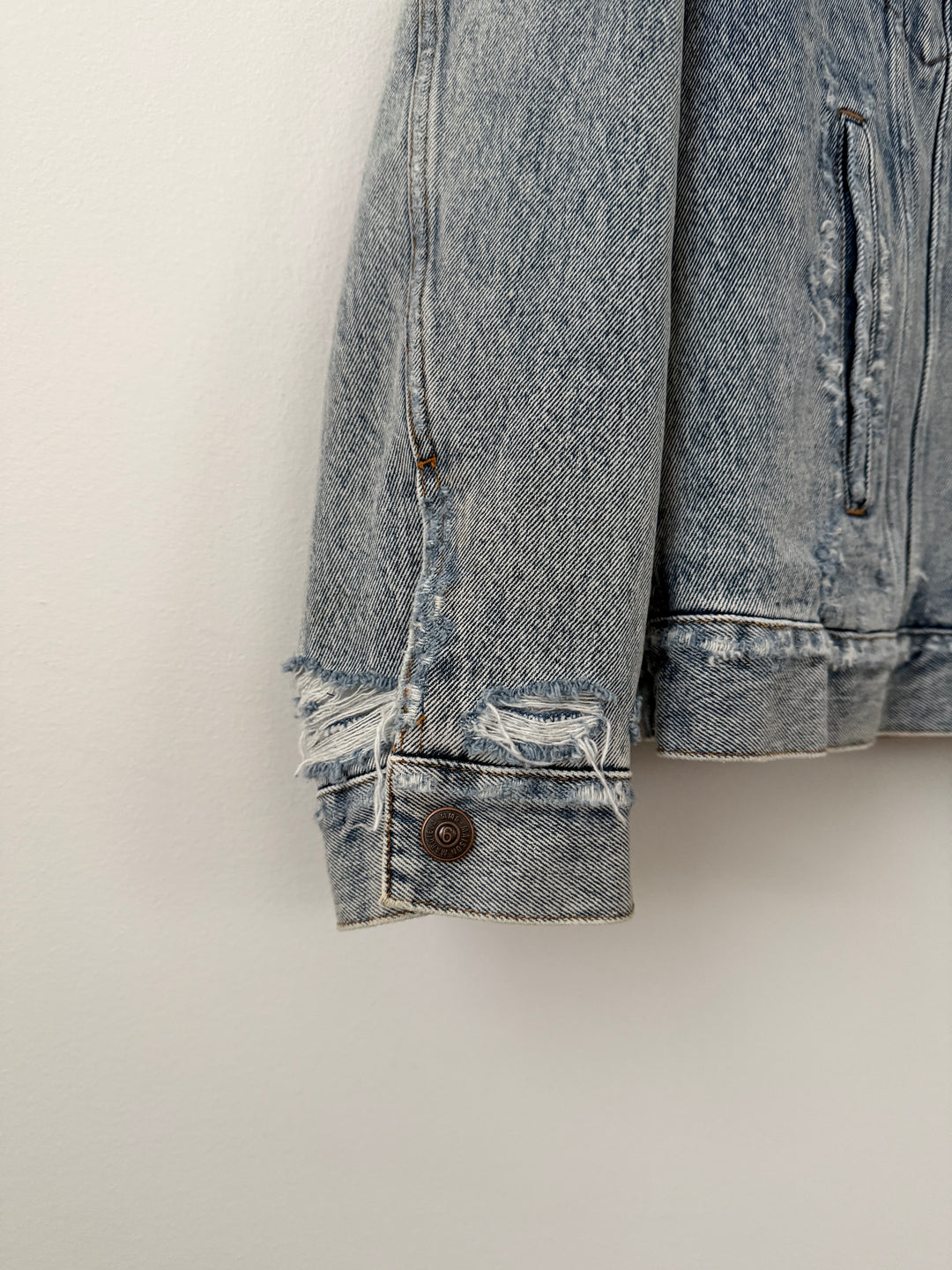 MM6 Distressed Denim Shearling Jacket