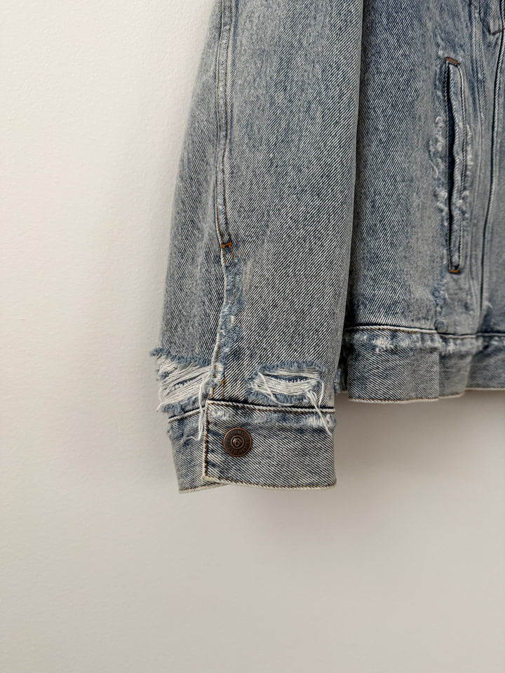 MM6 Distressed Denim Shearling Jacket