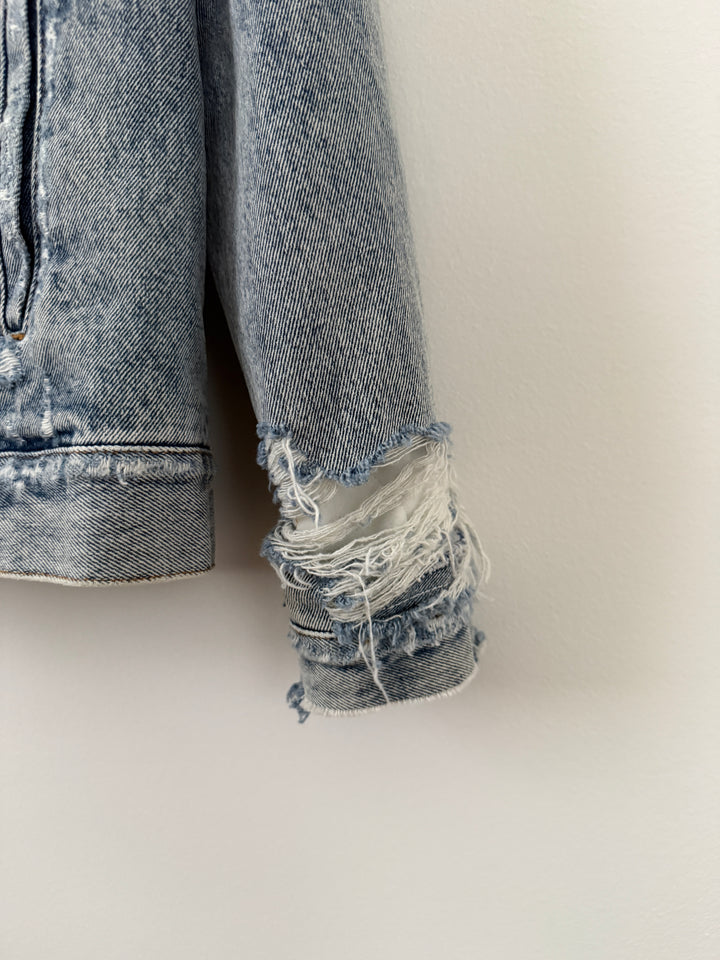 MM6 Distressed Denim Shearling Jacket