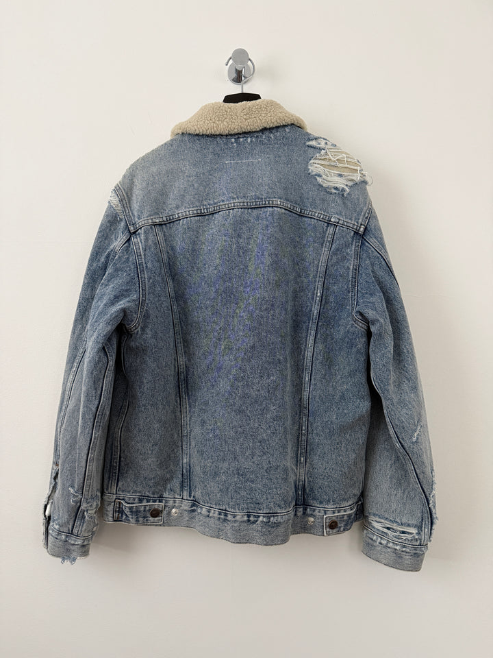 MM6 Distressed Denim Shearling Jacket