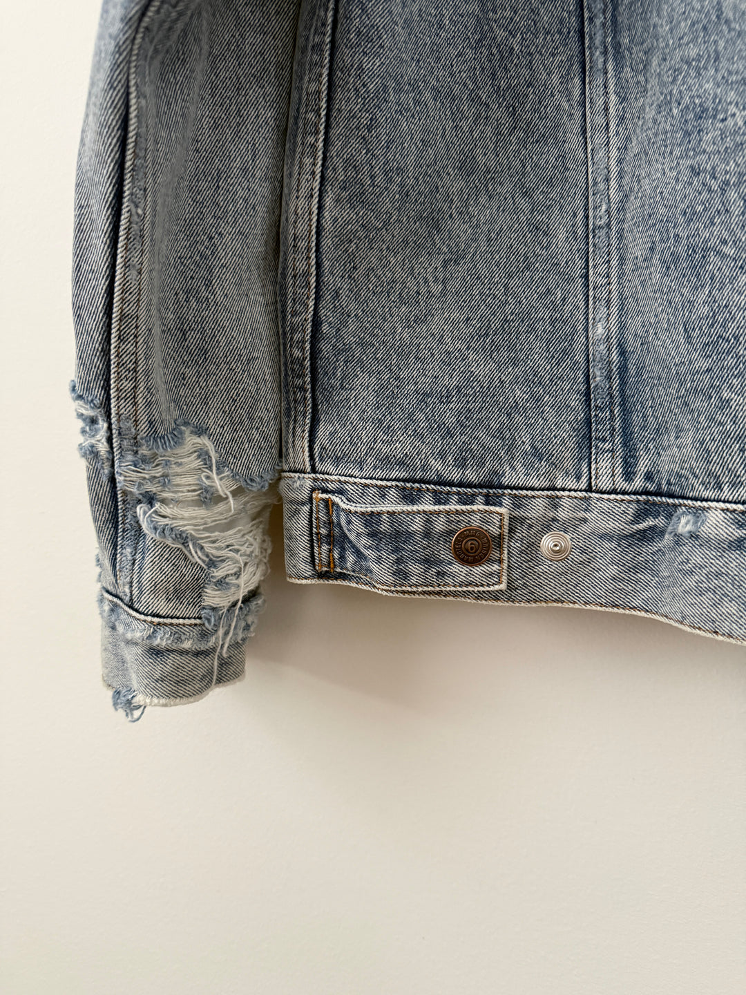 MM6 Distressed Denim Shearling Jacket