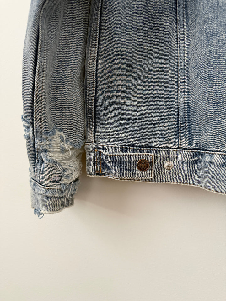 MM6 Distressed Denim Shearling Jacket