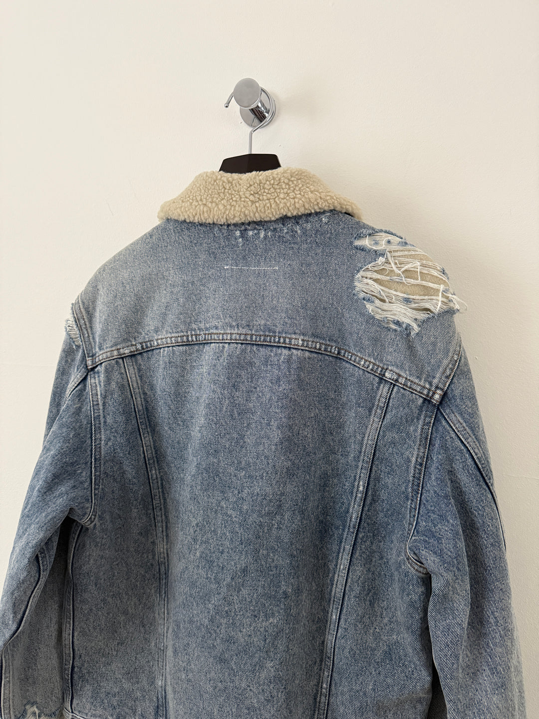 MM6 Distressed Denim Shearling Jacket