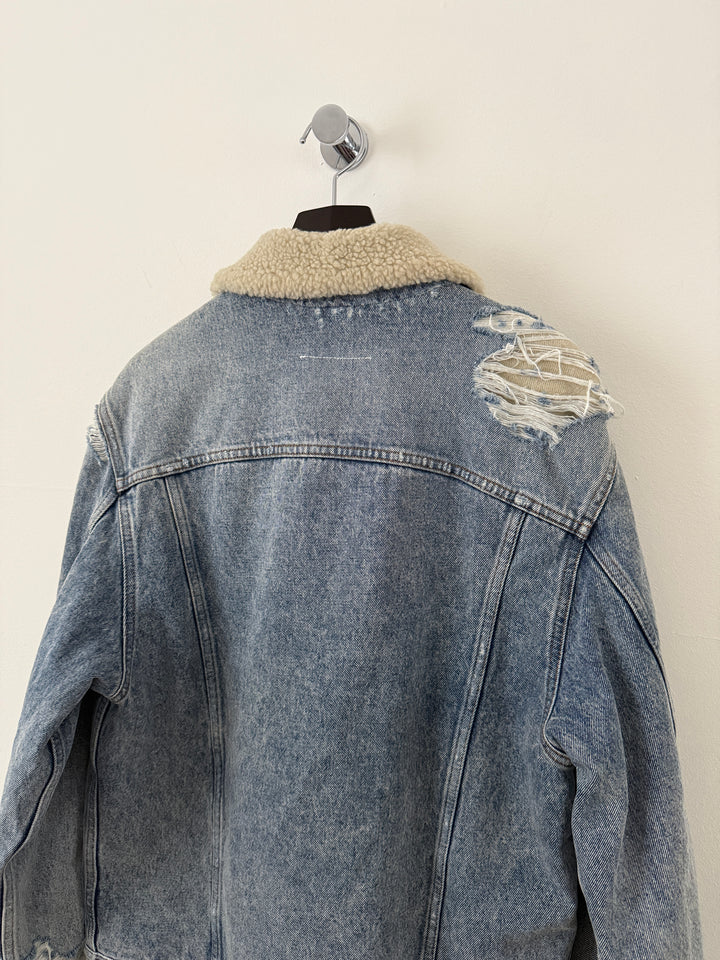 MM6 Distressed Denim Shearling Jacket