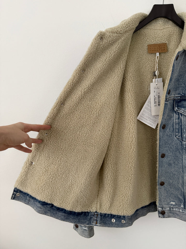 MM6 Distressed Denim Shearling Jacket