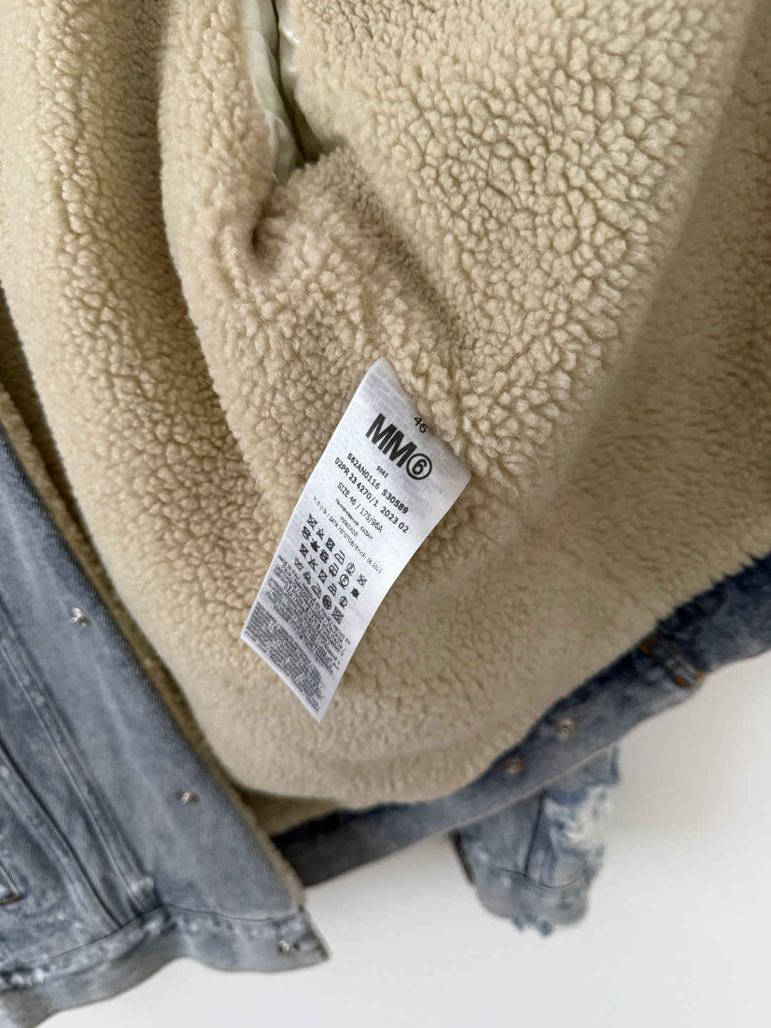 MM6 Distressed Denim Shearling Jacket