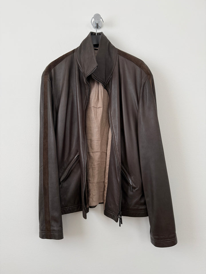 Lambskin Leather Zip Up Jacket