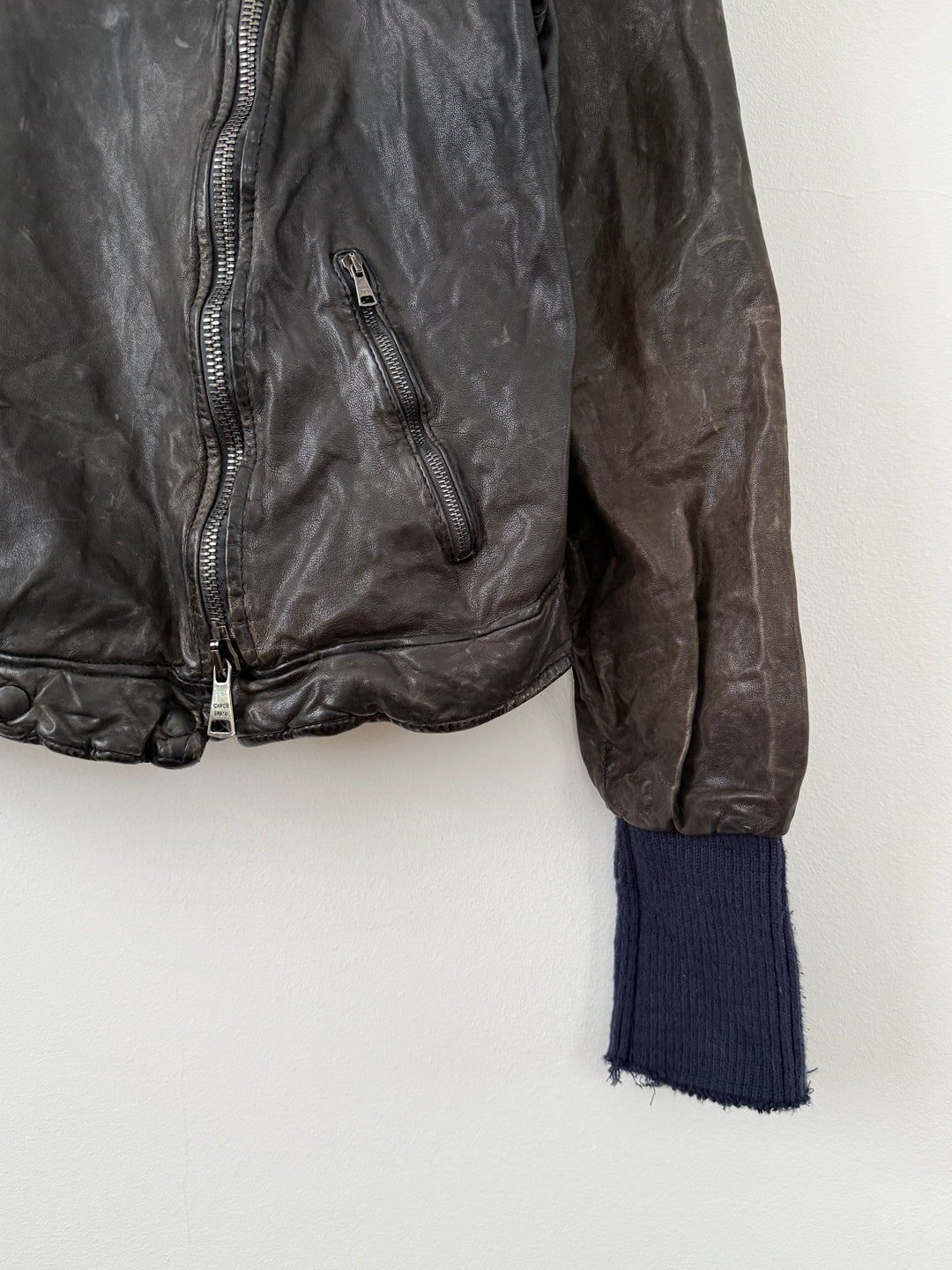 Zip Up Leather Jacket with Fur