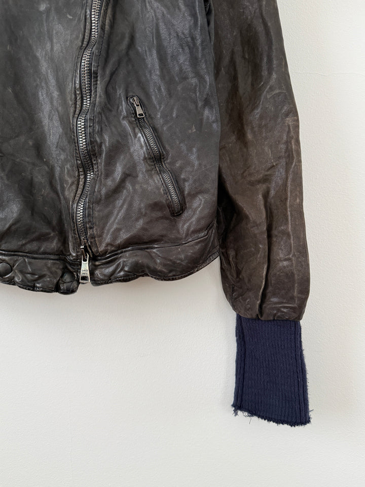 Zip Up Leather Jacket with Fur