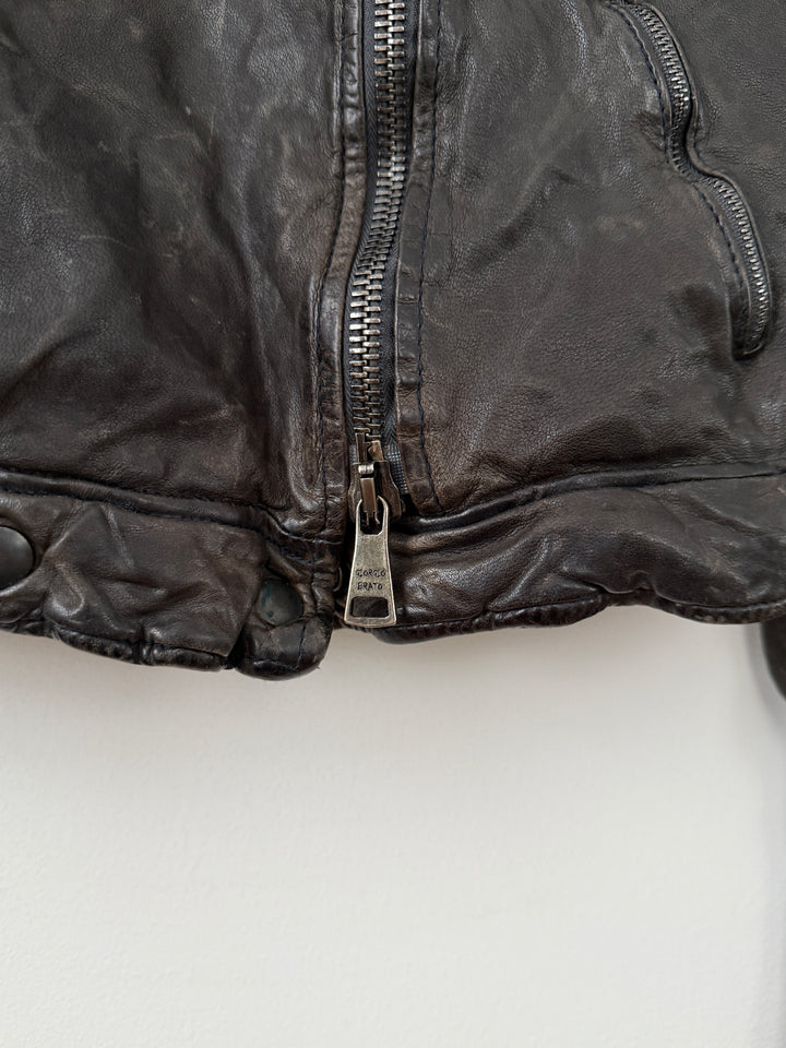 Zip Up Leather Jacket with Fur