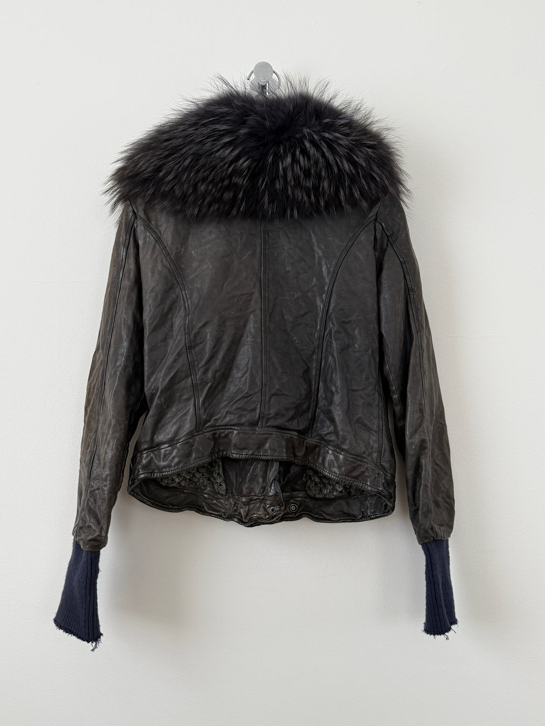 Zip Up Leather Jacket with Fur