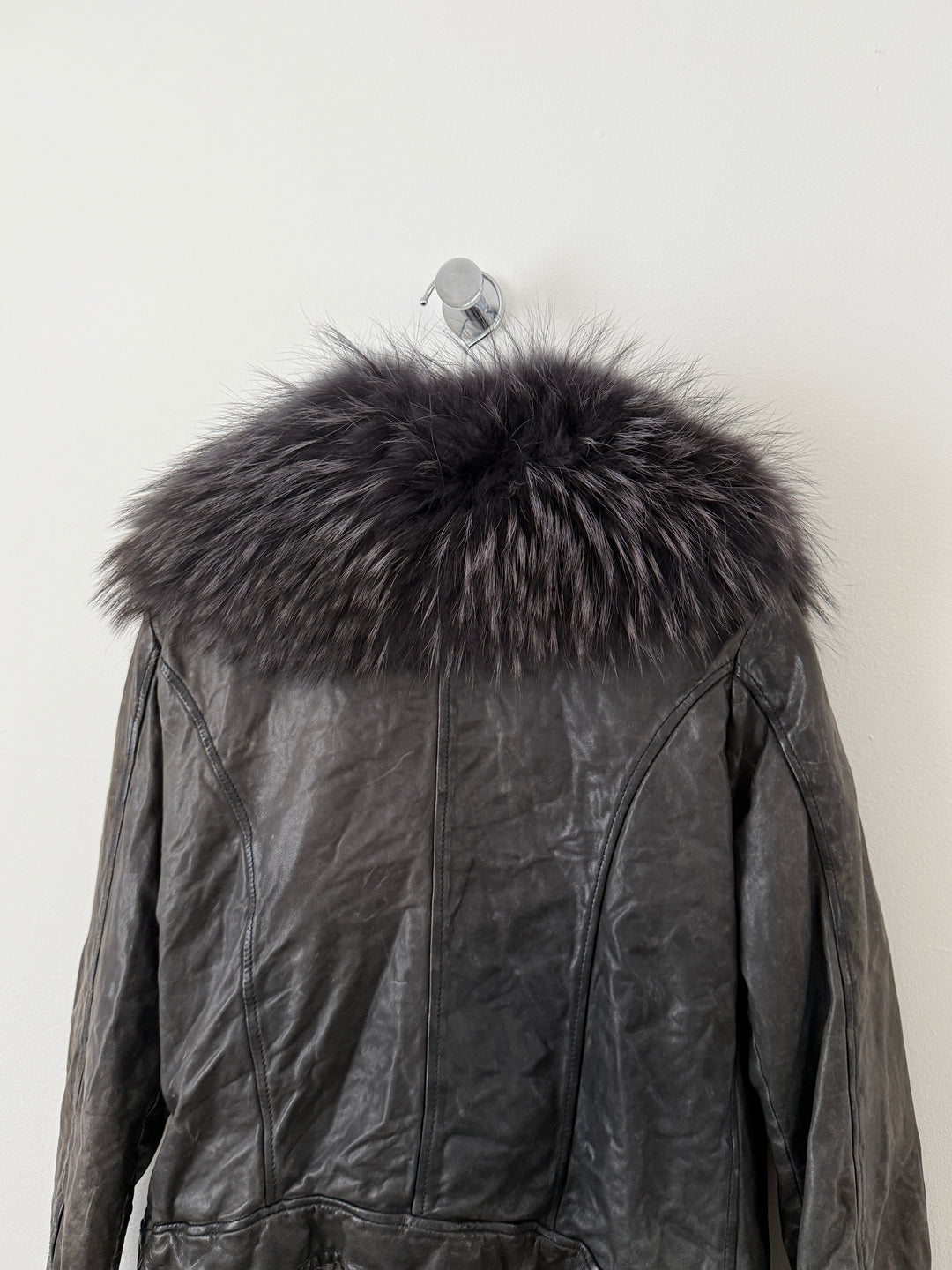 Zip Up Leather Jacket with Fur