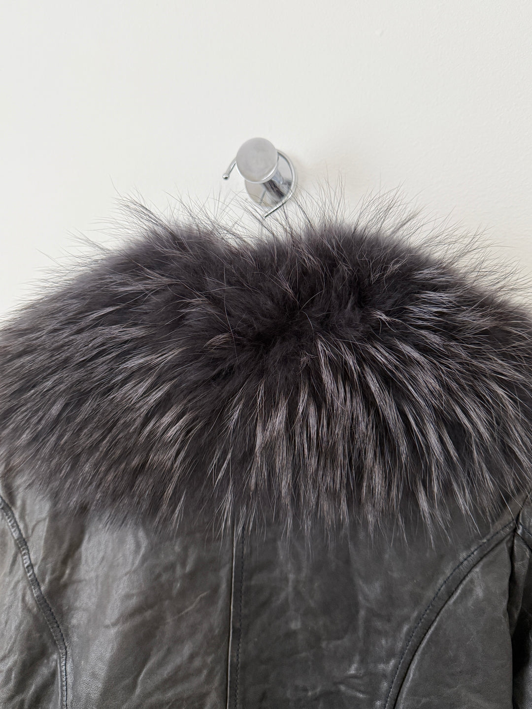Zip Up Leather Jacket with Fur
