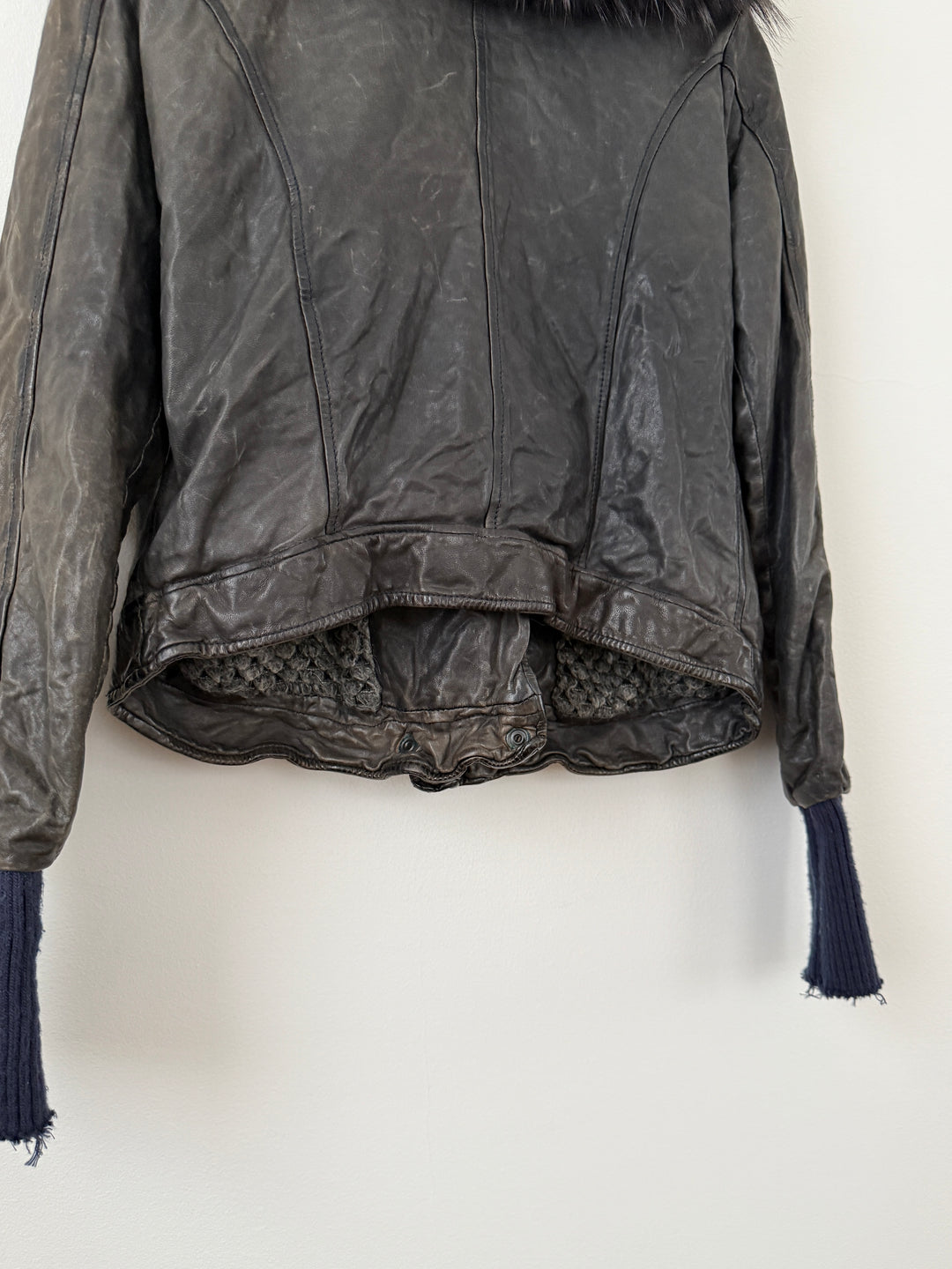 Zip Up Leather Jacket with Fur