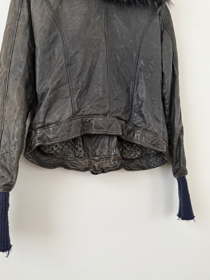 Zip Up Leather Jacket with Fur