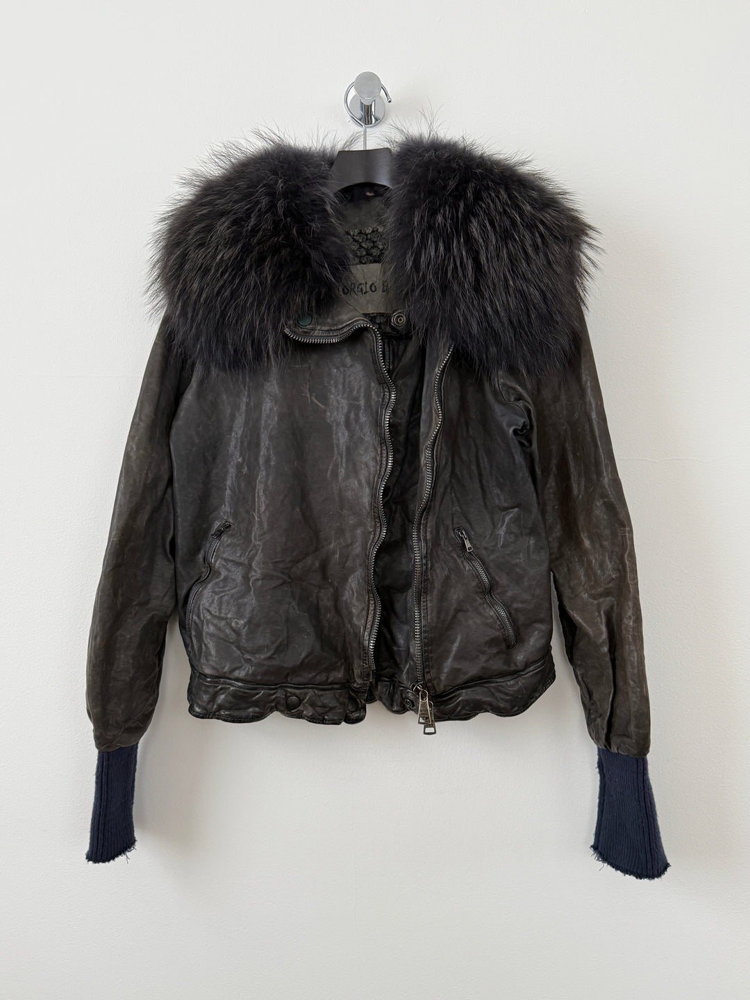 Zip Up Leather Jacket with Fur